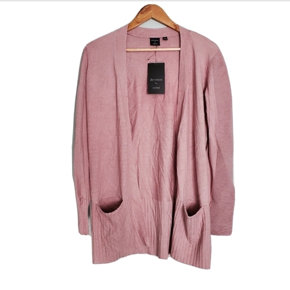 NEW Devotion by Cyrus Ribbed Sleeves Pink Cardigan - Picture 3 of 5